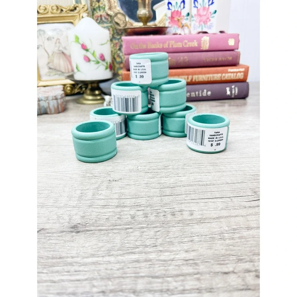 Vintage Blue-Green Napkin Rings - Retro Set of 8